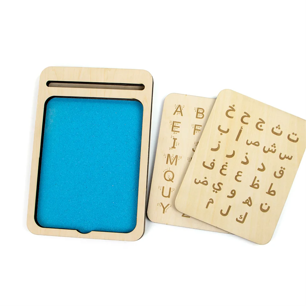Laser engraving wooden Montessori writing sand tray with lid and handle