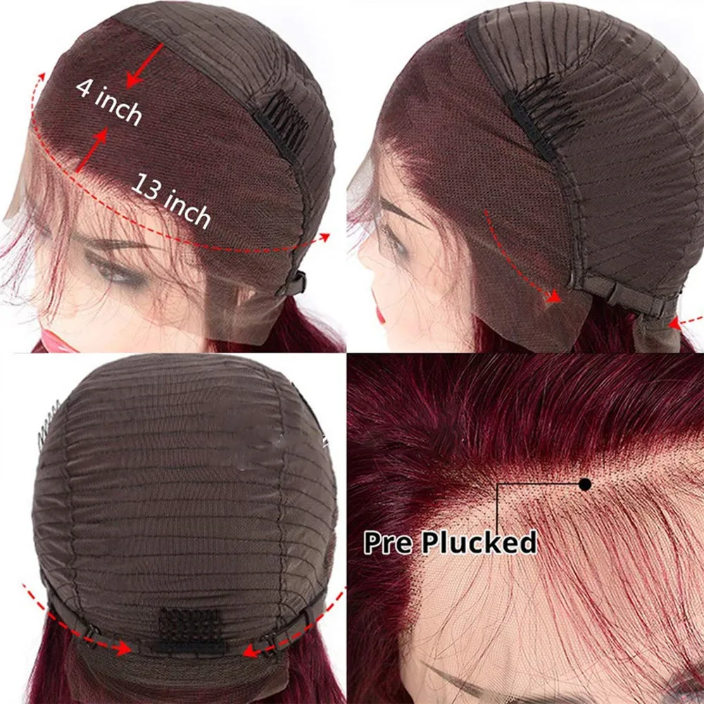 #99J Burgundy Peruvian Straight Human Hair 13x4 HD Lace Frontal Wigs for Black Women Lace Front Wigs Full Lace Human Hair Wigs