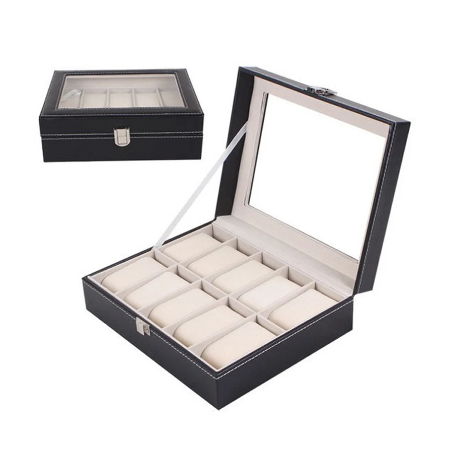 10 Slots Watch Storage Organizer Brand Watch Store Wrist Watches Display With Glass Window