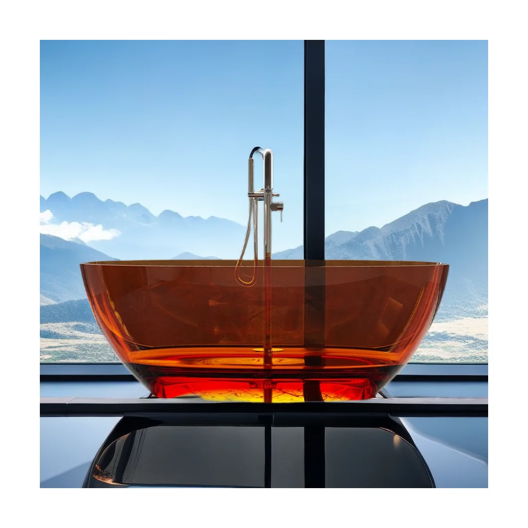 Bathroom Transparent Freestanding Soaking Hot Tub Free Standing Bathtub Crystal Pure Resin Bath Tub Clear Bathtubs