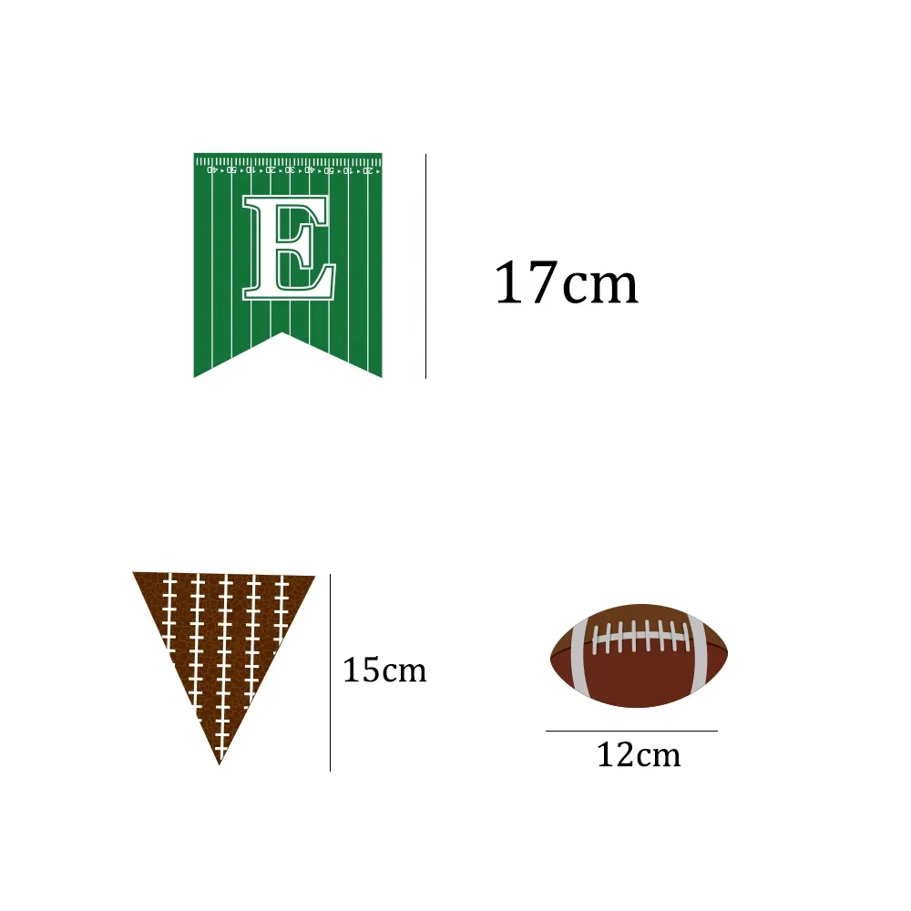 Football theme party supplies Football flag banner Cupcake Toppers Straw kit