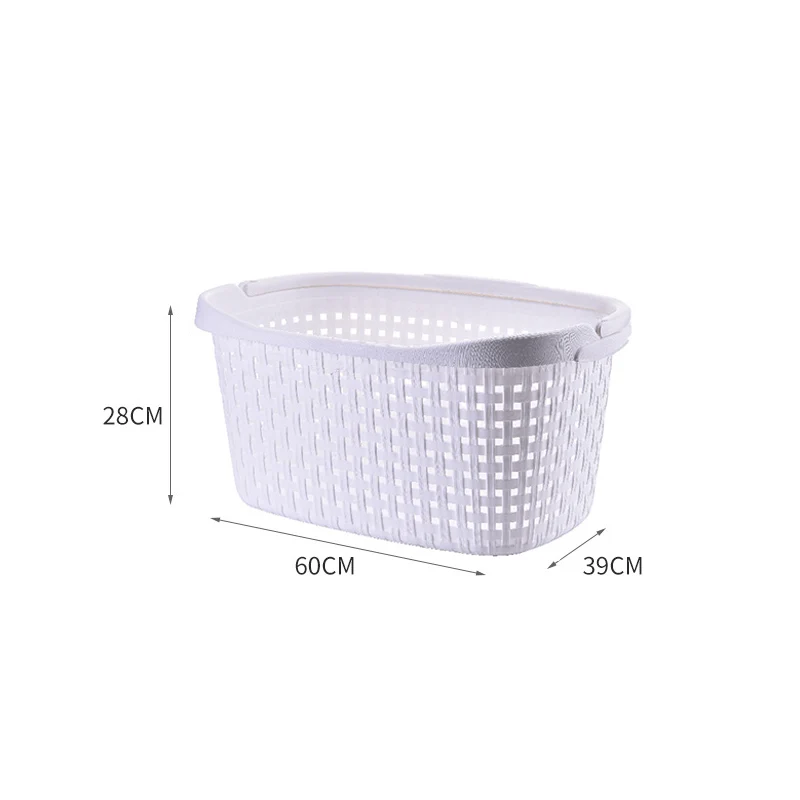 White plastic laundry basket weave with easy grip carrying