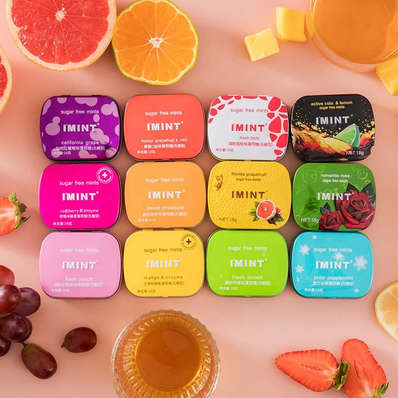 Metal Cans 16g Sugar-free Various Fruit Mango Lemon Flavor Mint Tablet Hard Candy for Fresh Breath