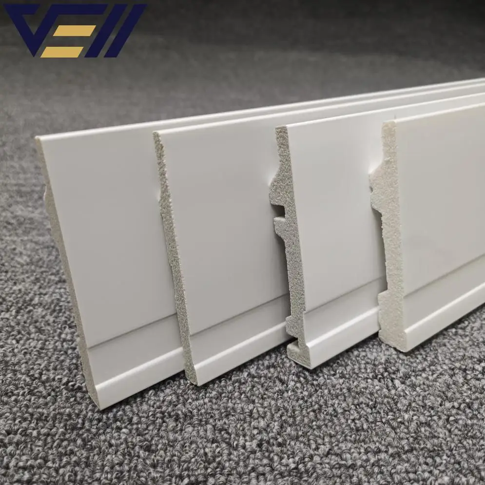 Eco-friendly Multi-design Waterproof Plastic White Skirting Polystyrene Ps T-moulding / Baseboard / Spc Material Skirting Board