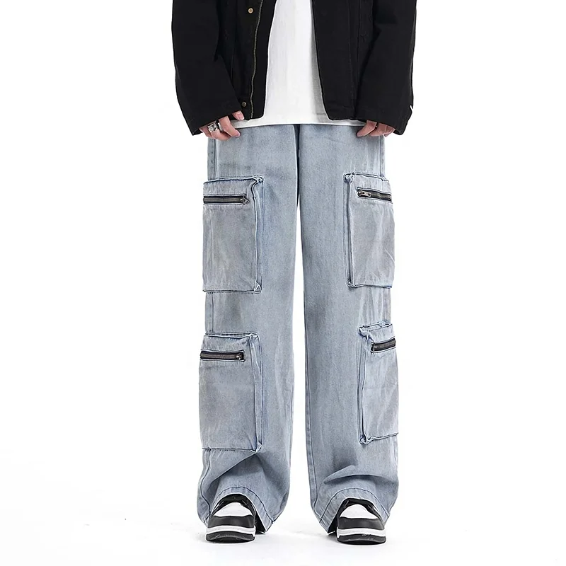 GDTEX ODM OEM custom cargo pants men jeans cargo pocket baggy jeans men multi pocket denim jeans