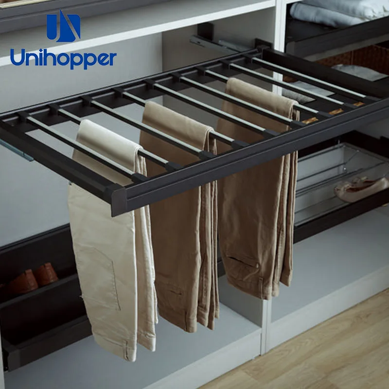 Unihopper soft closing adjustable pull out multifunctional pant trouser rack for wardrobe closet