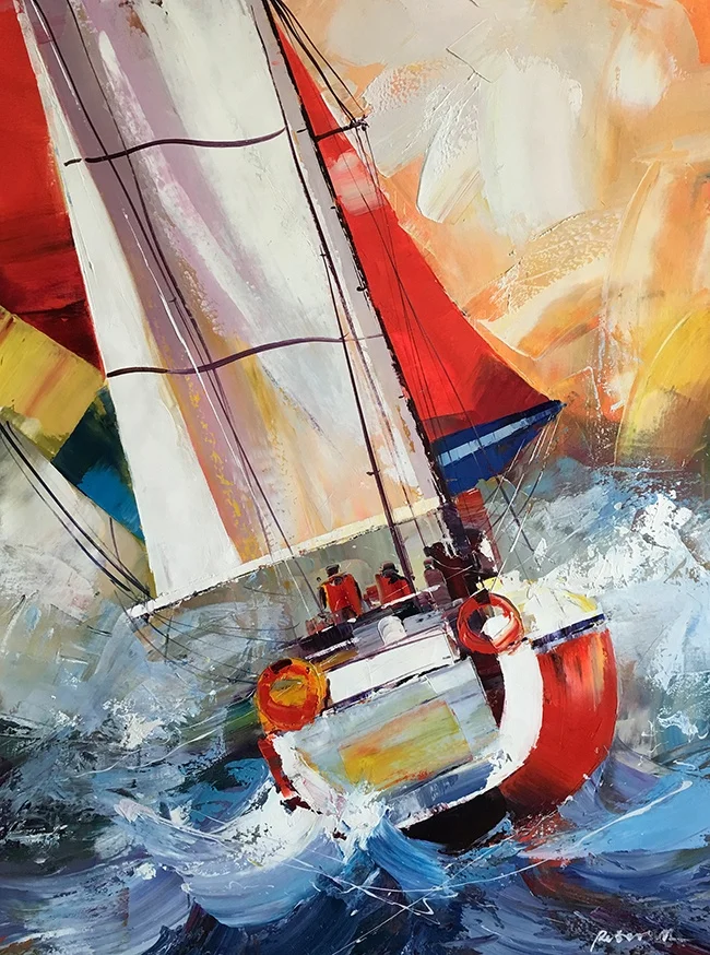 Contemporary seascape artwork hand painted abstract sailboat sea pictures oil paintings on canvas for wall art decor