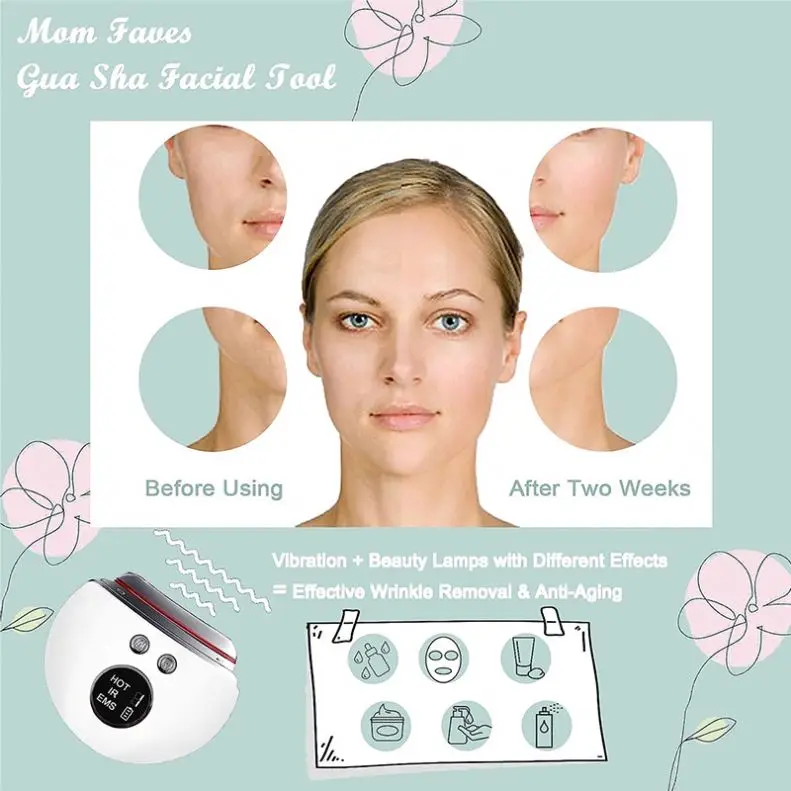 EMS gua sha инструмент Электрический красный свет массажер для лица тела с подогревом красочная функция вибрации