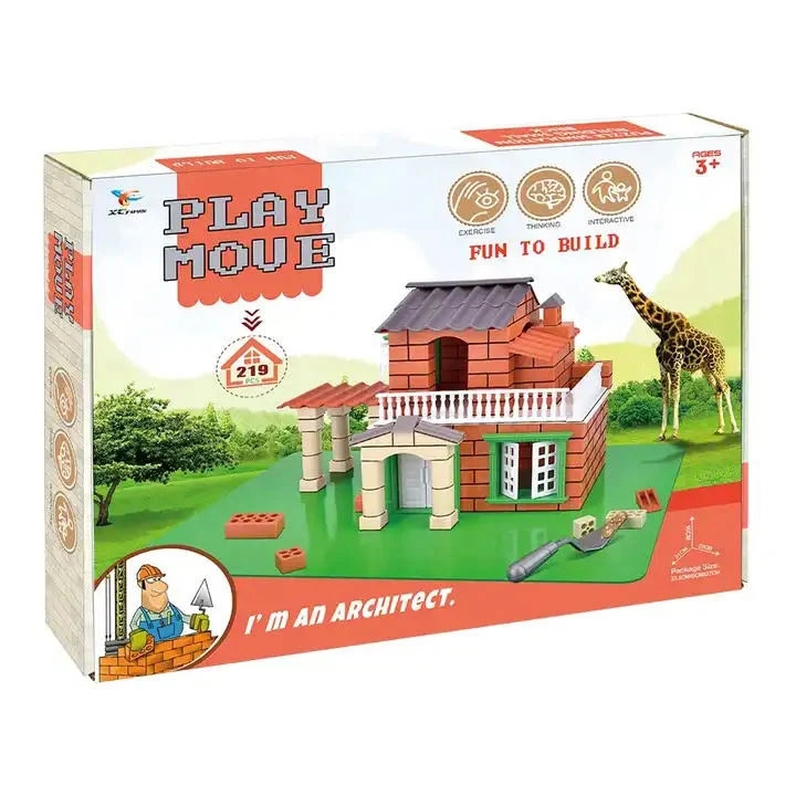 Children Cement Architect DIY Assemble Villa Build Kids Doll House Bricks Stacking Building Plastic Bricks House For Sale