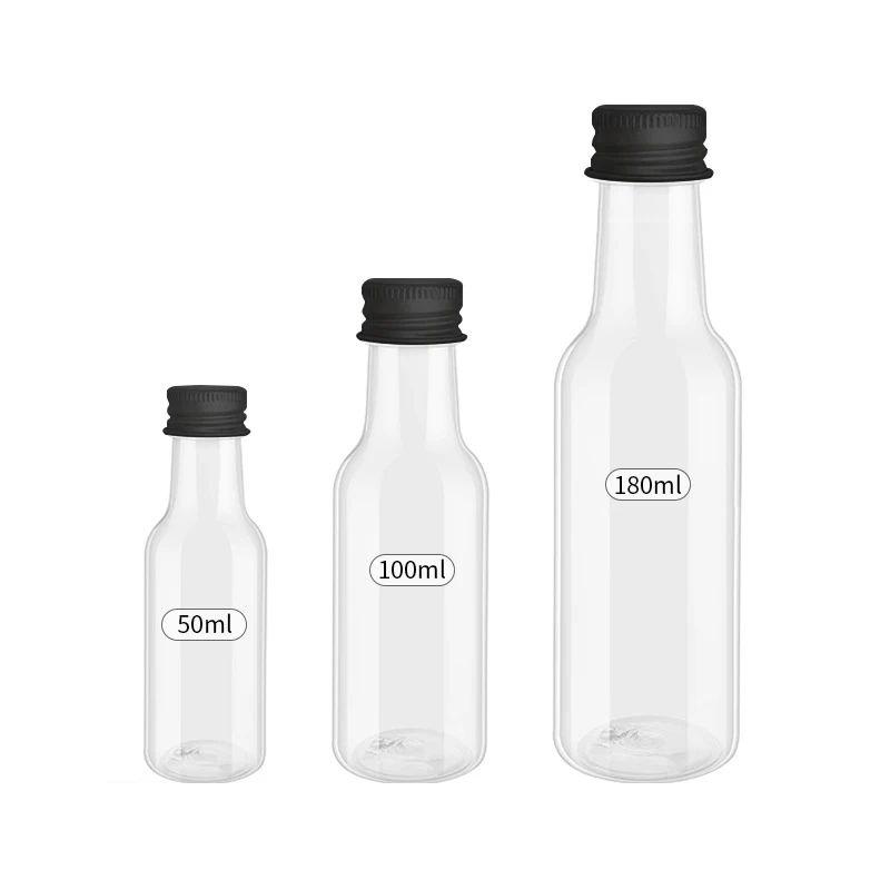 2024 50ML PET Clear Plastic Oil Bottle with Anti-theft lid Clear Empty Bottle Drink Beer Juice 100ml Small Wine Bottle