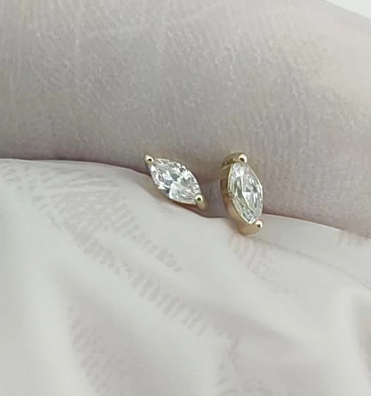 Calendo Lab Diamond 14k Solid   Gold Marquise  Threadless  End With Stainless Steel Pin Earlobe End Piercing Earring Top