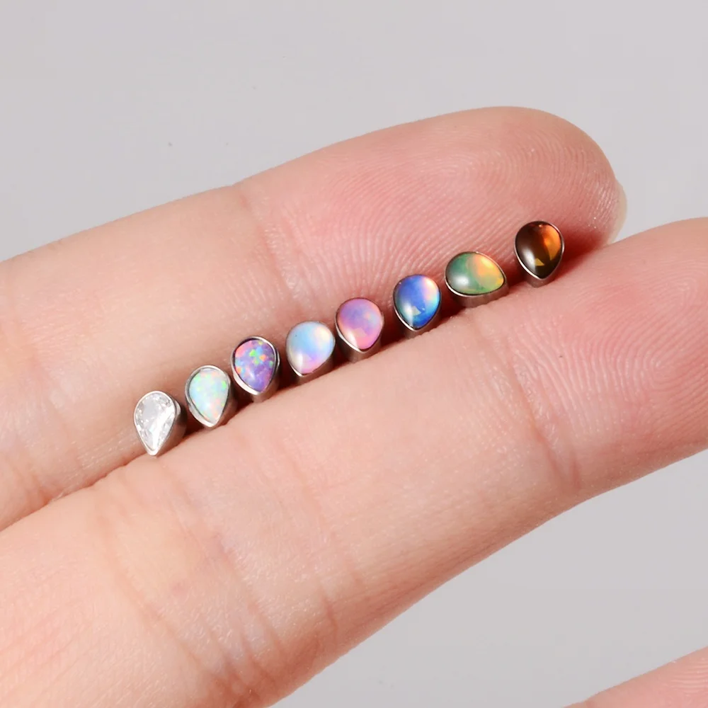 G23 Titanium Internal Thread Labret Flash Film Epoxy Water Drop Earring Glitter Bling Lobe Helix Tragus Piercing Jewelry