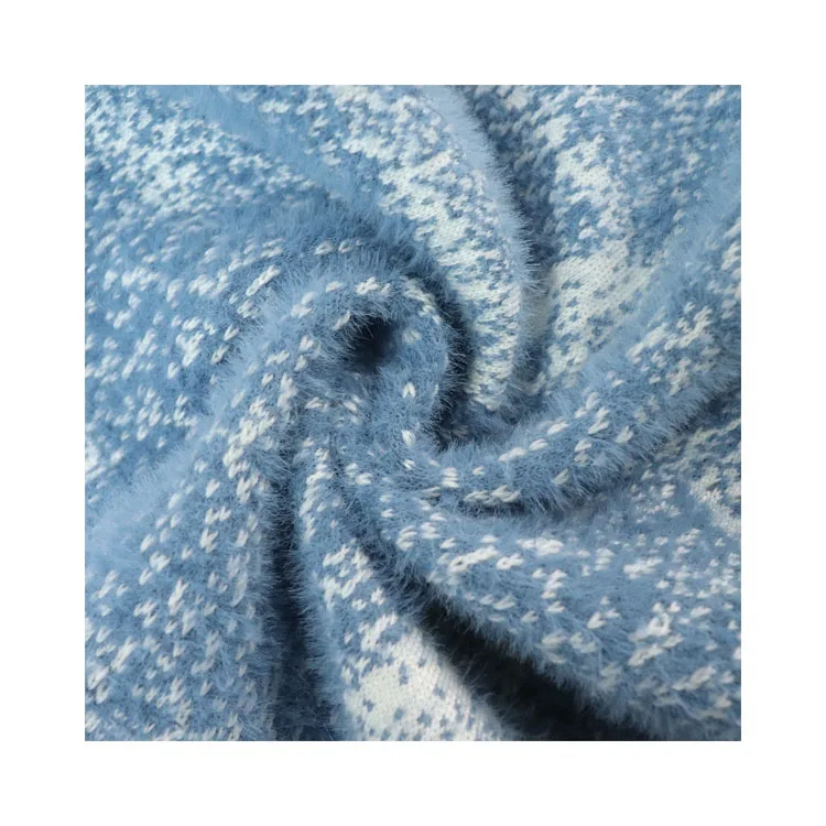 
Blue series snowflake and houndstooth pattern thicken super warm suitable for winter alpaca wool nylon knitting fabric 