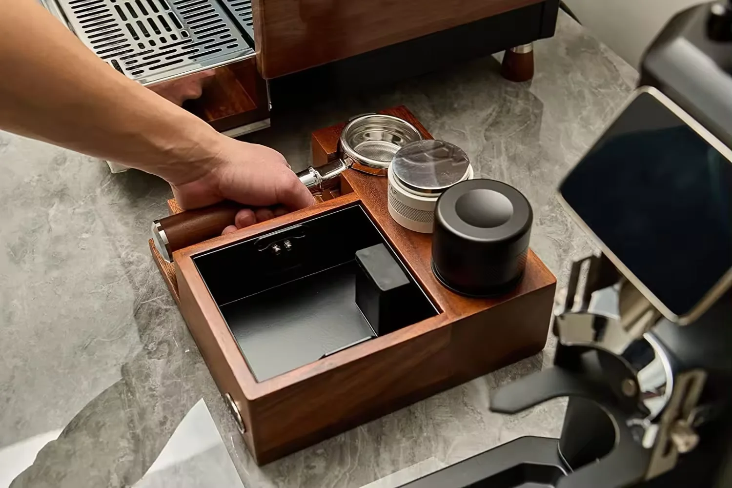 Espresso Knock Box Coffee Machine Accessories Wooden Tools 51/53/54mm Tamper Distributor Station 4 In 1 Coffee Knock Box