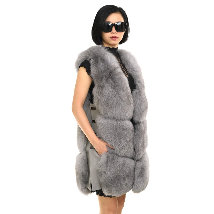 Women Street Fashion Blue Fox Fur Vest Women Fur Vest