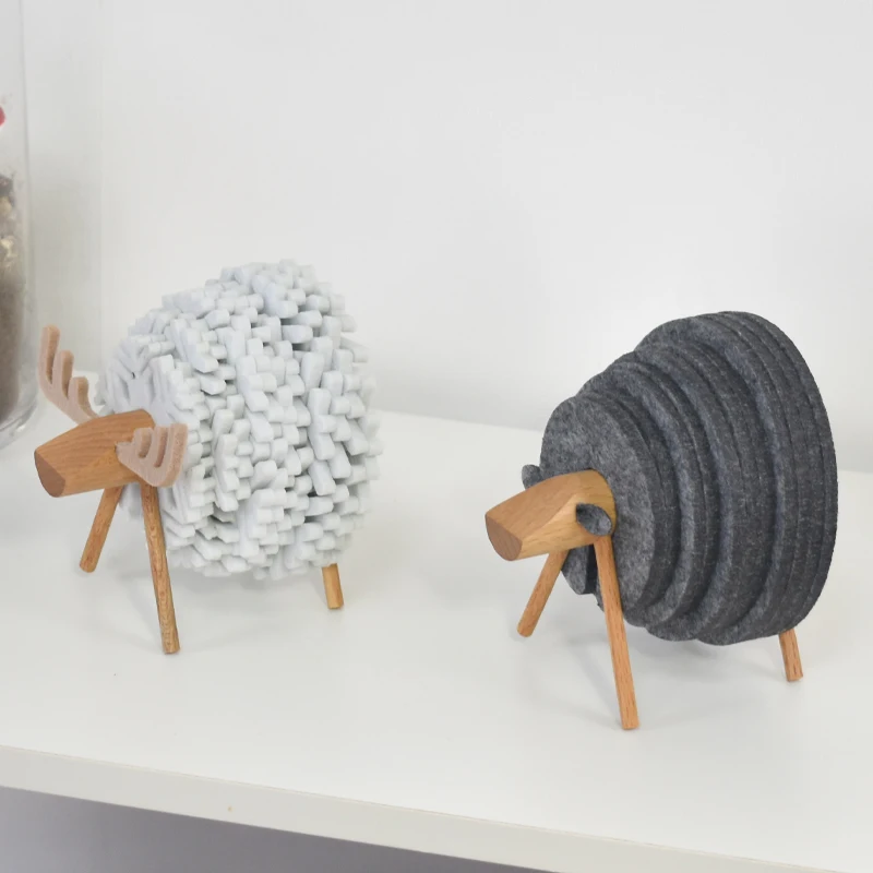 Free Sample Eco-friendly Handmade Sheep Shape Anti Slip Polyester Felt Cup Coaster