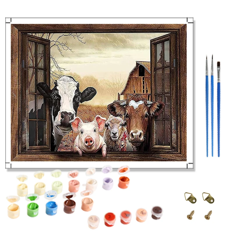 Diy Painting by Numbers Farm Livestock Pigs, Cows and Sheep Animal Pattern for Adults Diy Paint by Numbers 40x50cm Art Decor