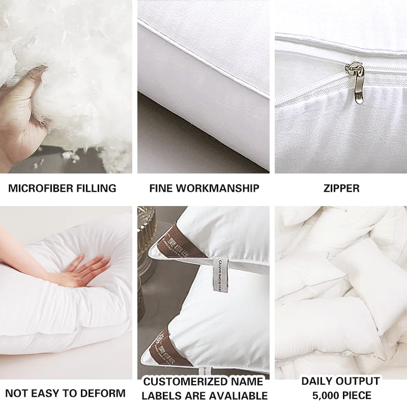 Luxury Hotel Home Comfortable Fluffy Polyester Fiber Silk Down Alternative Sofa Throw Sleep Memory Foam Bed Pillow