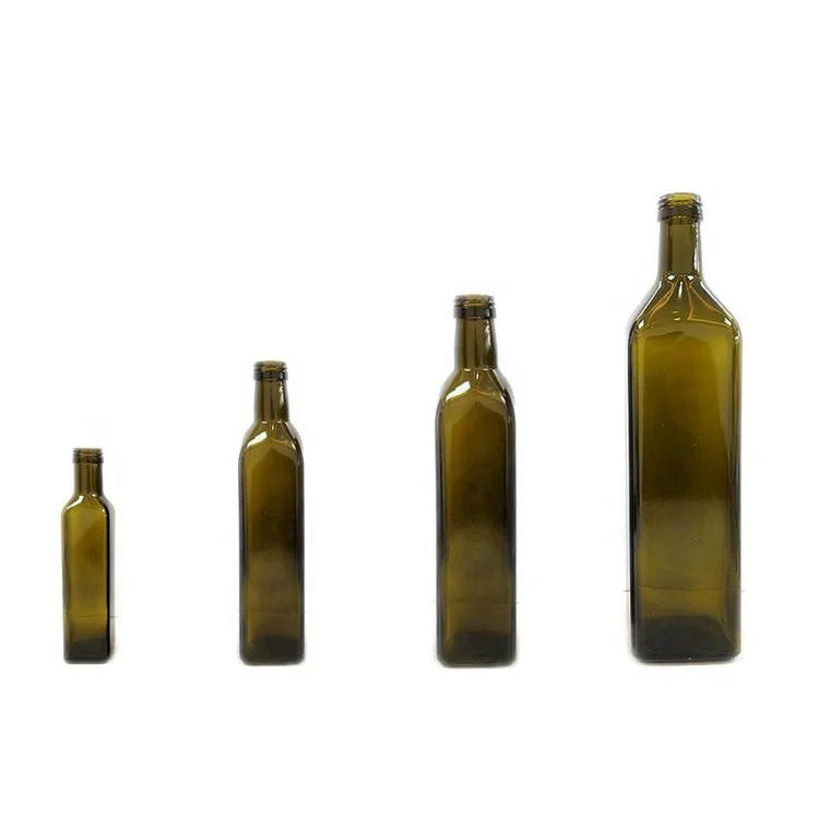 
Food Grade 250ml 500ml 750ml 1000ml Square Dark Green Marasca Glass Bottle Round Clear Glass Olive oil bottle with Aluminum cap 
