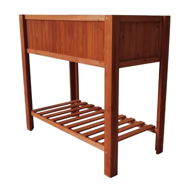 Planter Box with Storage Shelf & Bed Liner Raised Garden Bed Elevated Wood Nature Flower Pot Fir Wooden Planter Wood Barrel Set