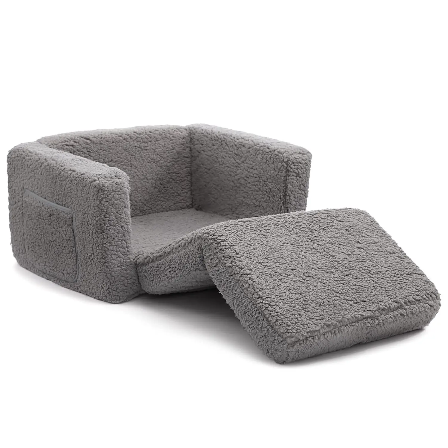 Birthday Gift Convertible Sofa 2-in-1 Flip Out Cuddly Sherpa Toddler Couch Kids Sofa Bed for Girls Boys