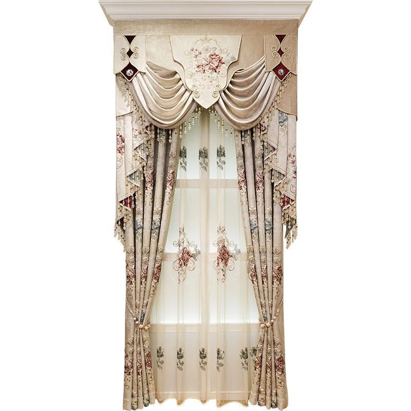 2022 high grade window popular jacquard embossed flower high embroidery fabric blackout luxury curtains for the living room