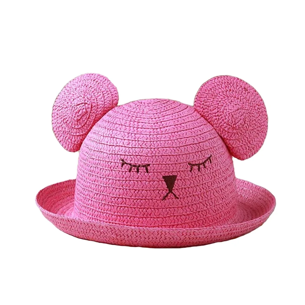 Funny Children Straw Hat Custom Cute Cat Ear kids Hat