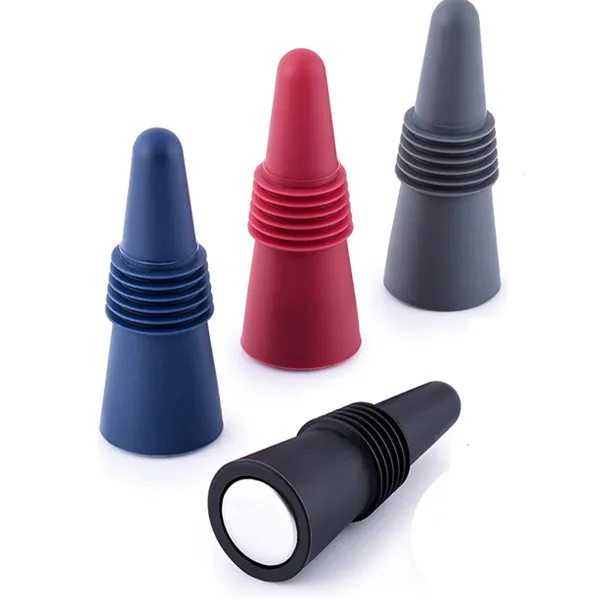 Set of 4 Flexible Bottle Stopper Silicone Wine Stoppers Set With Stainless Steel Core