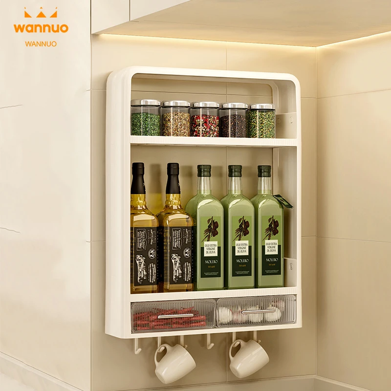 Wannuo Kitchen Wall-mounted Seasoning Shelf Kitchen Storage Kitchen Wall Storage Shelf With Traceless Sticker