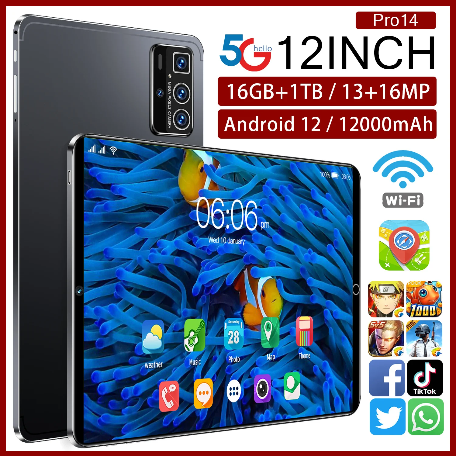Hot Sell New 2024 Pad Mini 16GB RAM 1TB ROM Dual SIM 10.1 Inch Wifi GPS Battery 4G 5G Calling Tablet PC