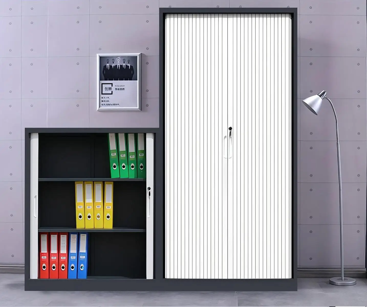 Shelf Cupboard Luxury Metal File Storage Cabinet Roller Tambour Door Shutter Steel Use for Apartments Modern for Home Key Lock