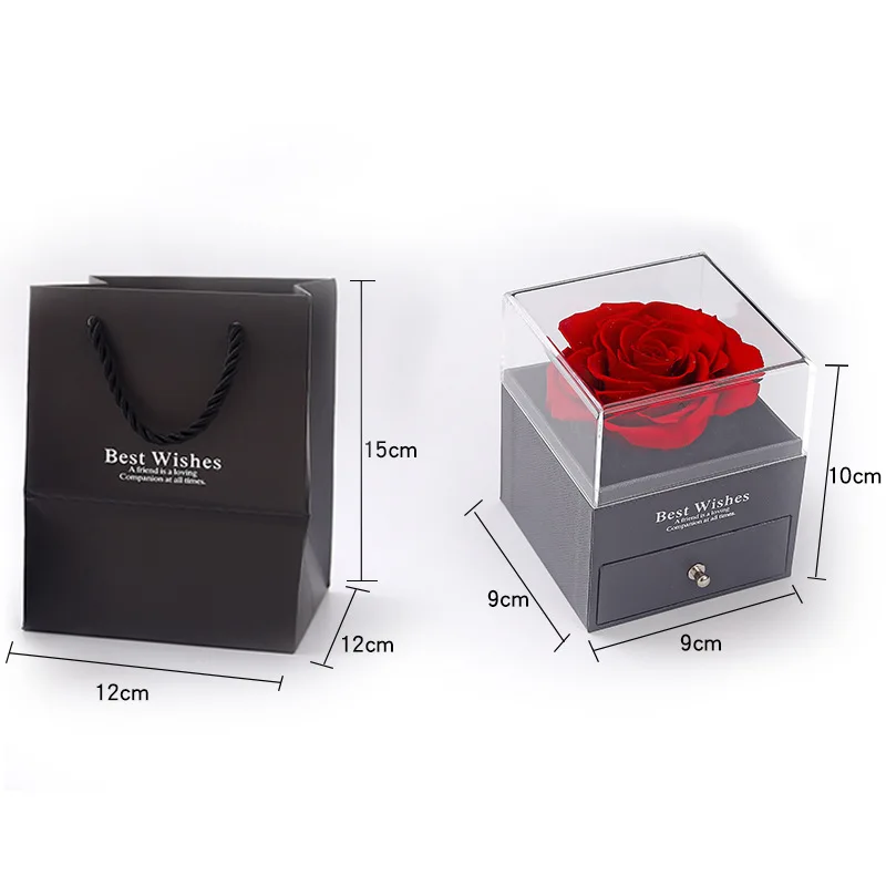 Eternal Red Rose Jewelry Gift Box Preserved Real Rose Flowers With  Acrylic Jewelry Box Rose Box Gift for Valentine Birthday