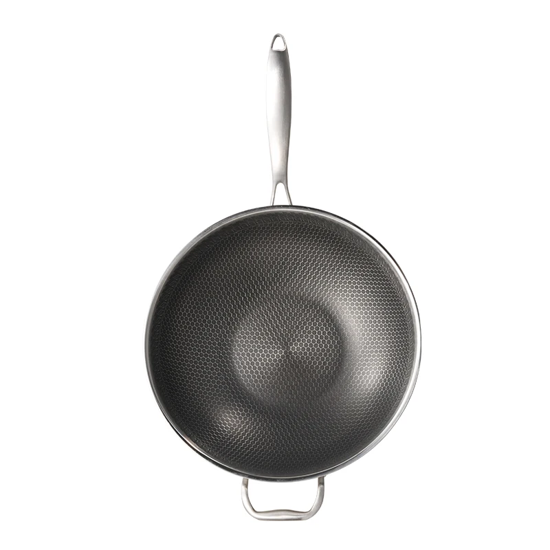 304 stainless steel frying pan set 32cm Honeycomb Nonstick wok with cast steel handle