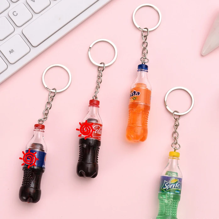 factory outlet idea promotion gift 3D drink beverage bottle keychain keyring capsule toys for fashion gift