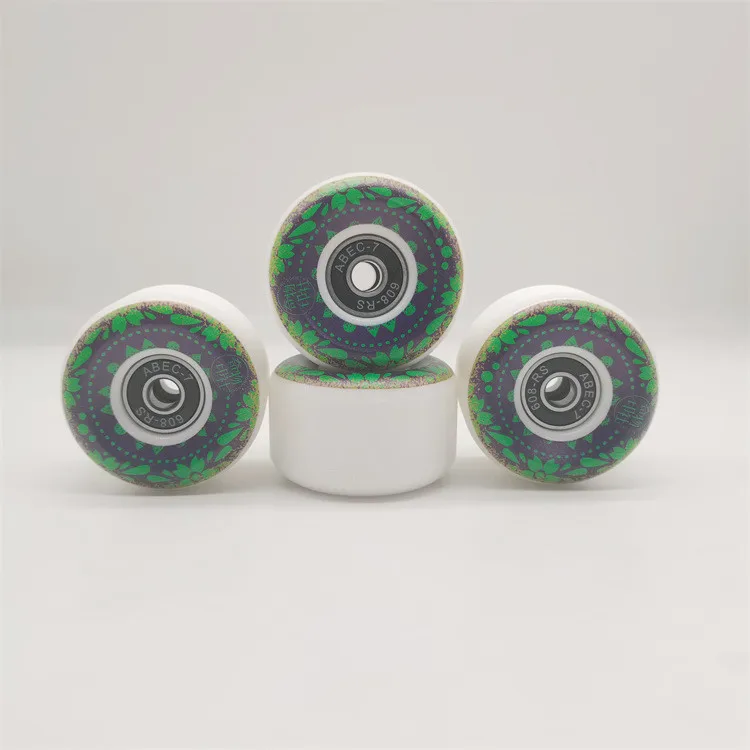 Custom Logo Printed 54*33mm White Skateboard Wheels with Assembled Chrome Steel Bearing