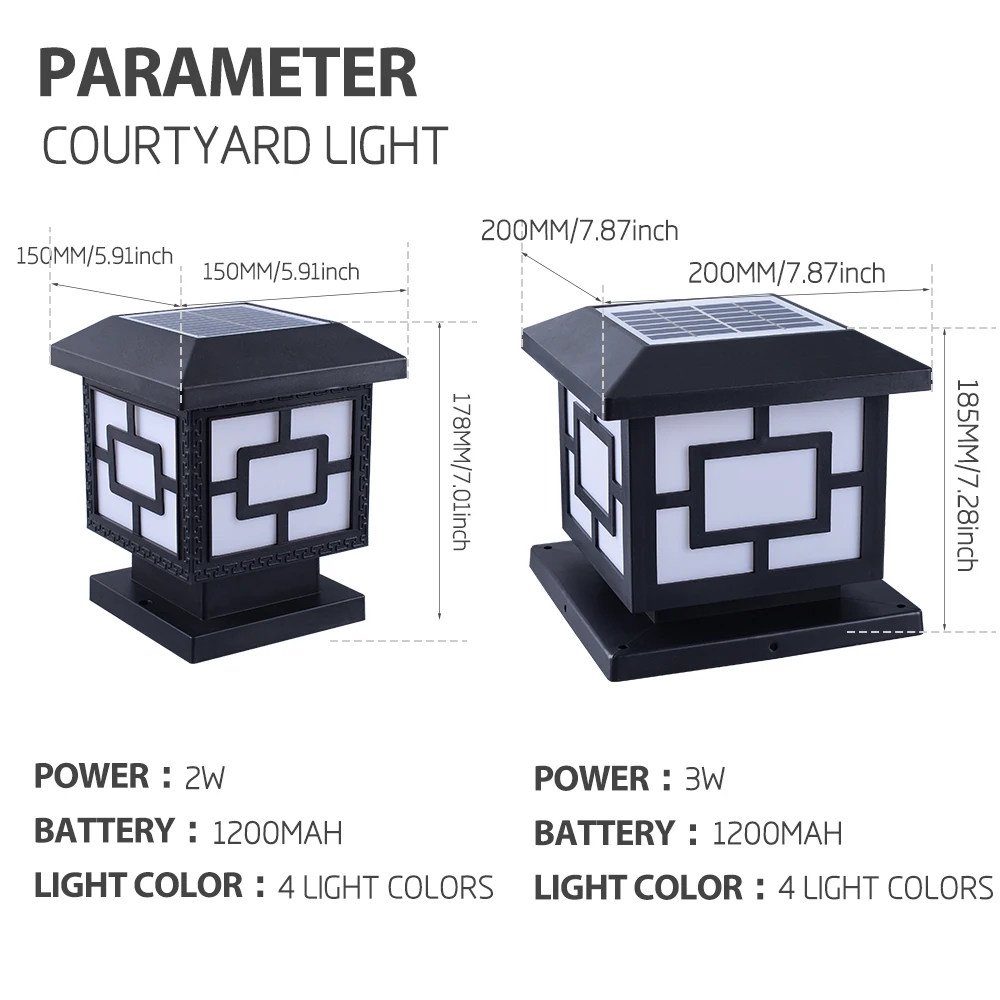 Dingdian Factory Sale IP65 Waterproof Pillar Light Square LED Column Outdoor 4 Colors Solar Post Lights with Remote Control