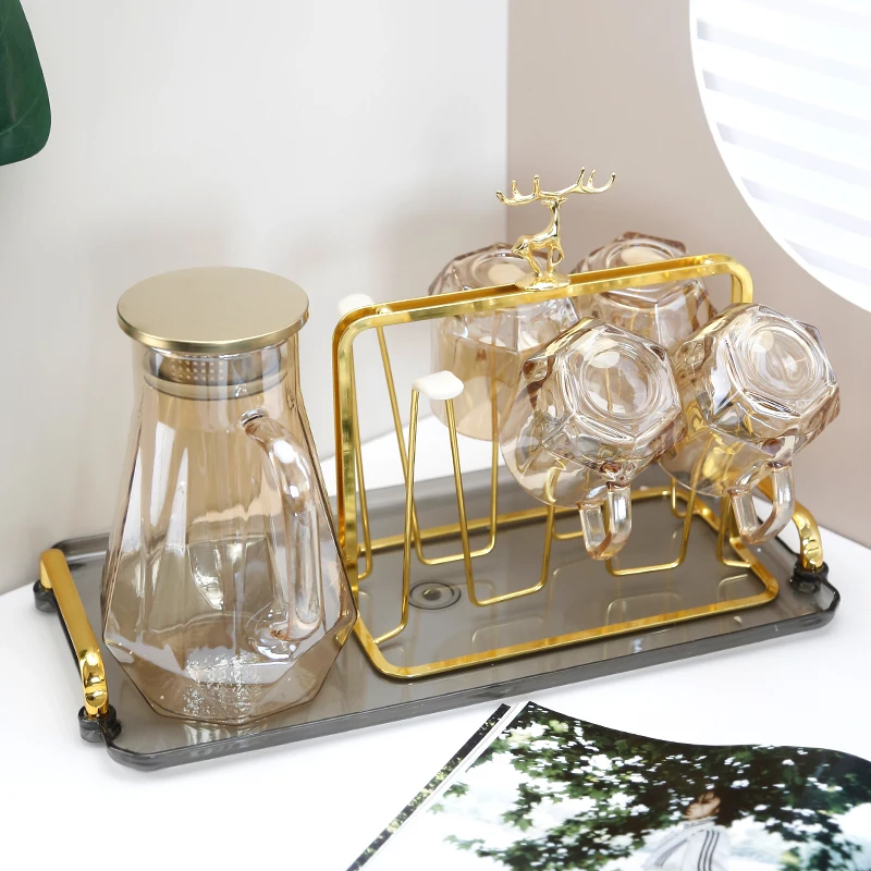 carafe and glass set , jug and glasses set diamond glass water pitcher