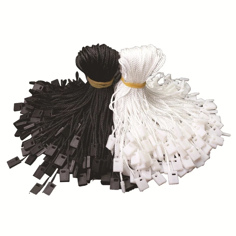 High Quality Spot Rectangle Plastic Seal Tag Polyester Label With Nylon Rope Clothing Hang Tag