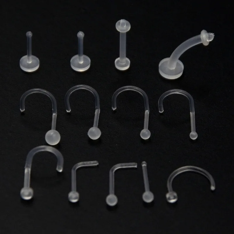 New 10pcs/set 16g Clear Piercing Retainers Flexible Cartilage Helix Daith Rook Tragus Earring Retainer Plastic Nose Ring
