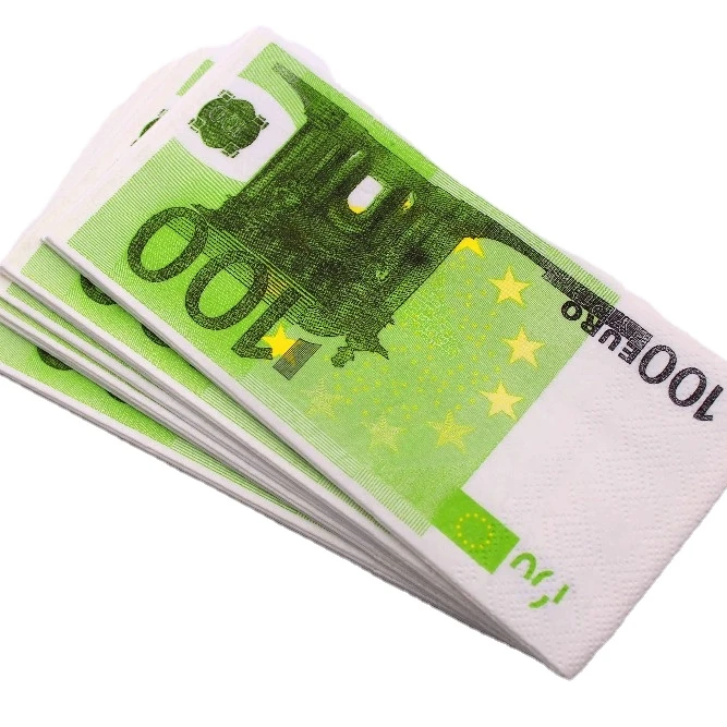 Wholesale party supplies 33x33cm 1/4 fold napkin, printed fake moneyfor Uk .US