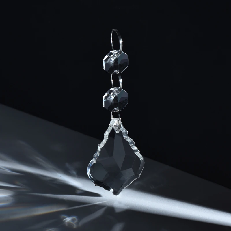 38mm hanging maple leaf crystal chandelier prisms replacement pendant parts with 14mm crystals beads