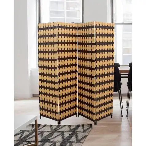 New style 4 Panels Room Screen Divider Hand-Woven Design Room Divider Wooden Removable Storage Shelves Screen Suitable for Livin