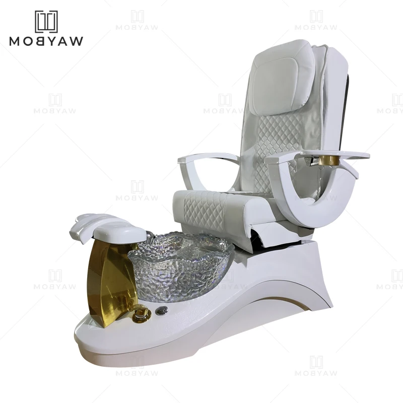 Hot luxury New Style Nail Salon Furniture Adjustable Foot Spa Massage Pedicure Chair white Crystal basin
