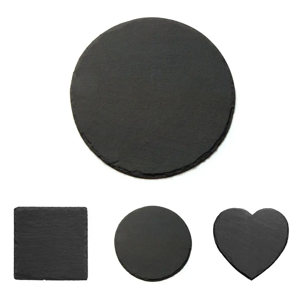 1 Set 8 PCS Hexagon Round and Square 3 Styles Slate Coasters to Choose slate coaster set with holder