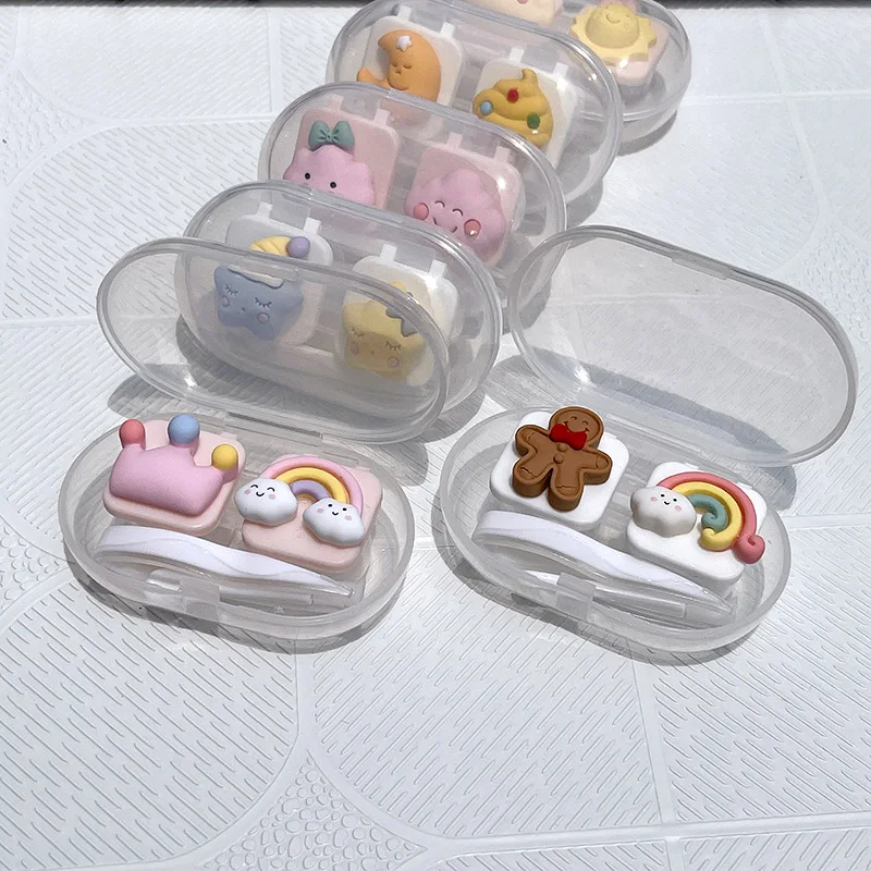 New Model Luxury DIY Contact Lens Cases Box Lens Kit Solution 	Cartoon Case  Kawaii Contact Lenses
