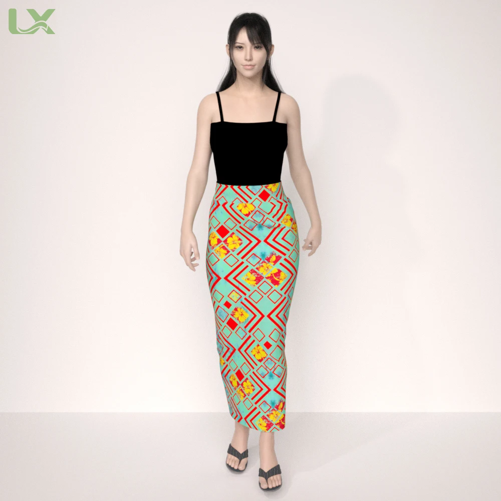 Lexiu new polynesia long hawaiian floral dress samoan tapa tribe print design custom print skirts for women