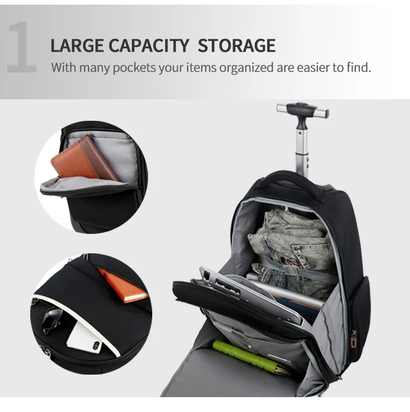 FULIYA New Rolling Wheels School Backpack Water Resistant Carry On Student Trolley Backpack Bags