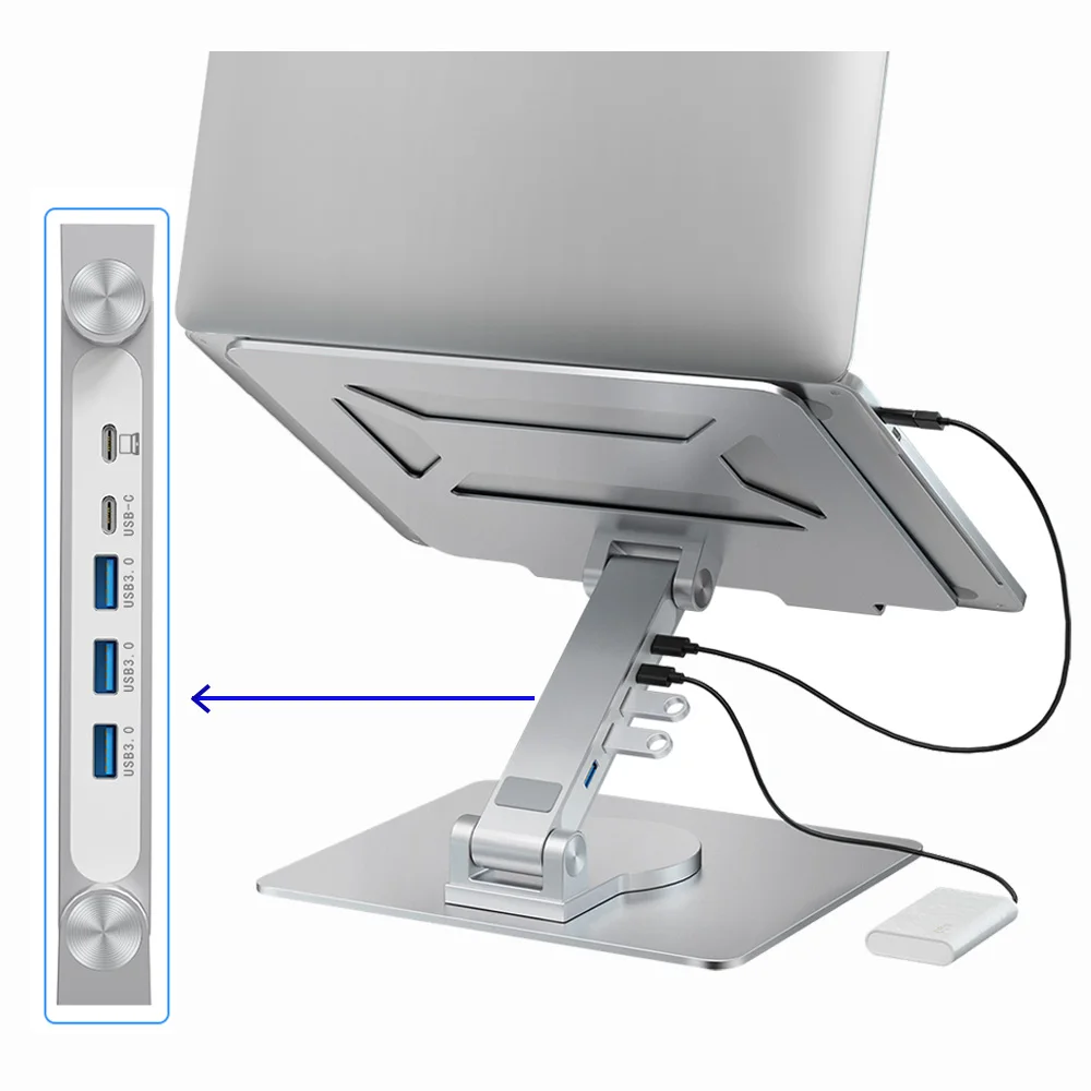 Type C USB 3.0 height angle adjustable laptop stand rotating 360 degree laptop holder desktop stand with USB hub