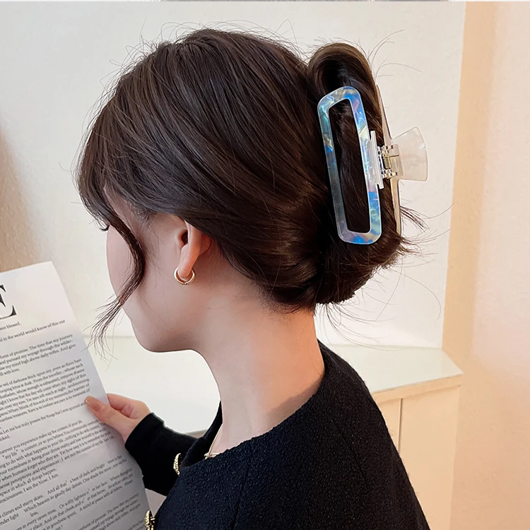 French Acetate Hair Clip Large Hollow Square Hairpin High Grade Black Hairpin Back Head Plate Hairpin Shark Clip