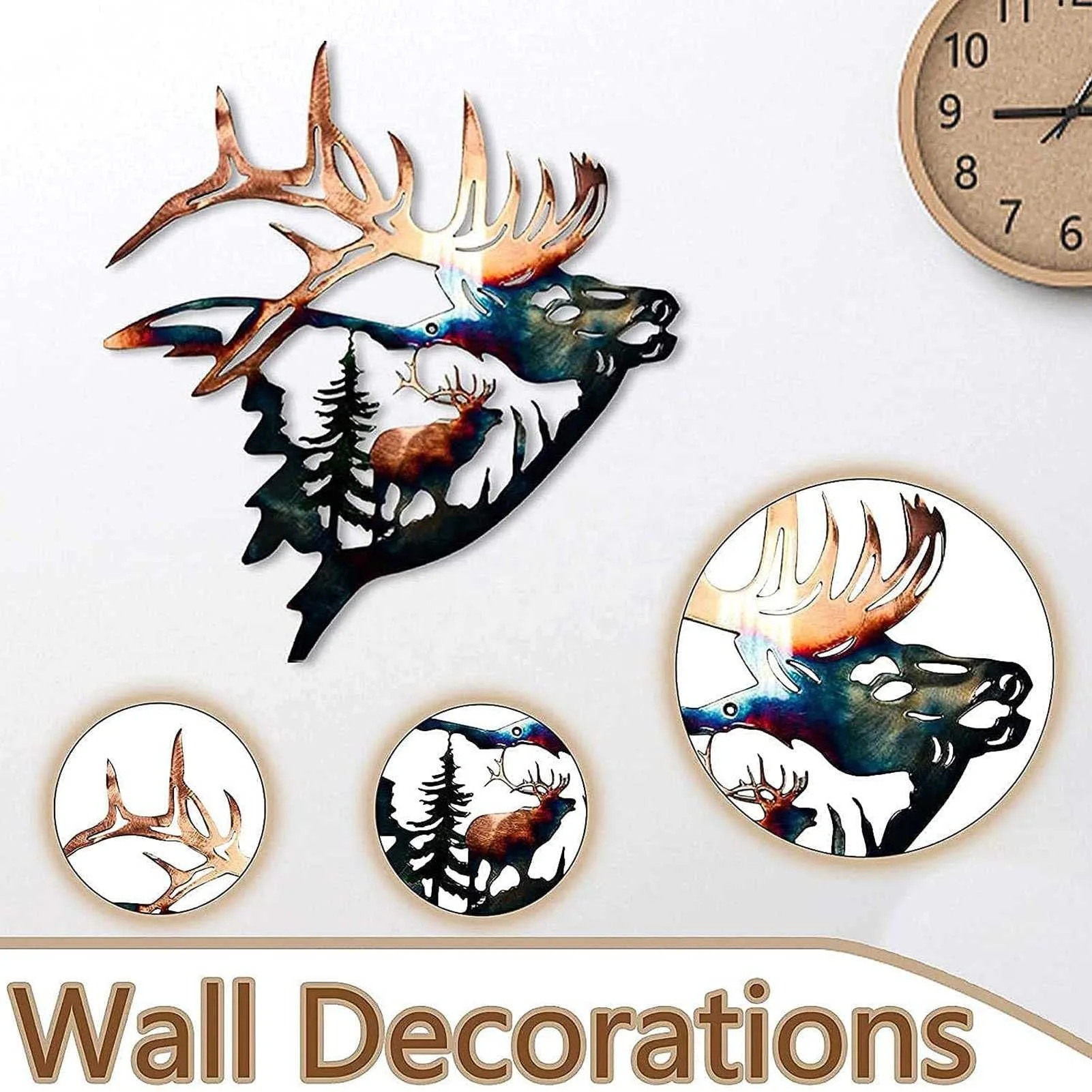 3d metal wall sculptures painting hanging Elk & Forest Scene Metal Wall Art Sign Home Collection Metal Wall Decor
